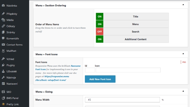 Základní nastavení pluginu Responsive Menu pro WordPress