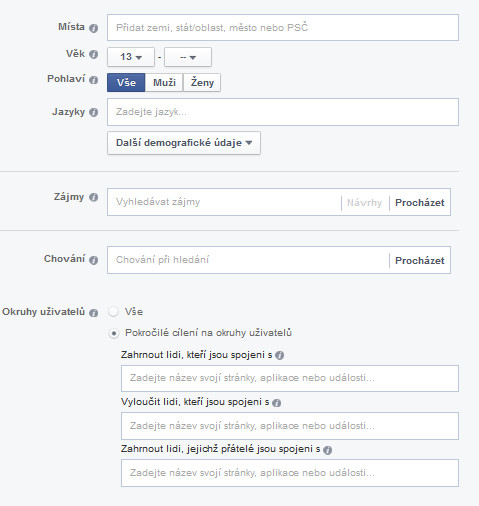 Možnosti cílení na Facebooku