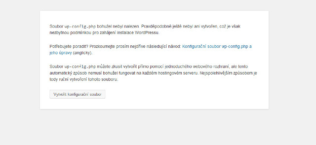 WordPress - vytvoření konfiguračního souboru