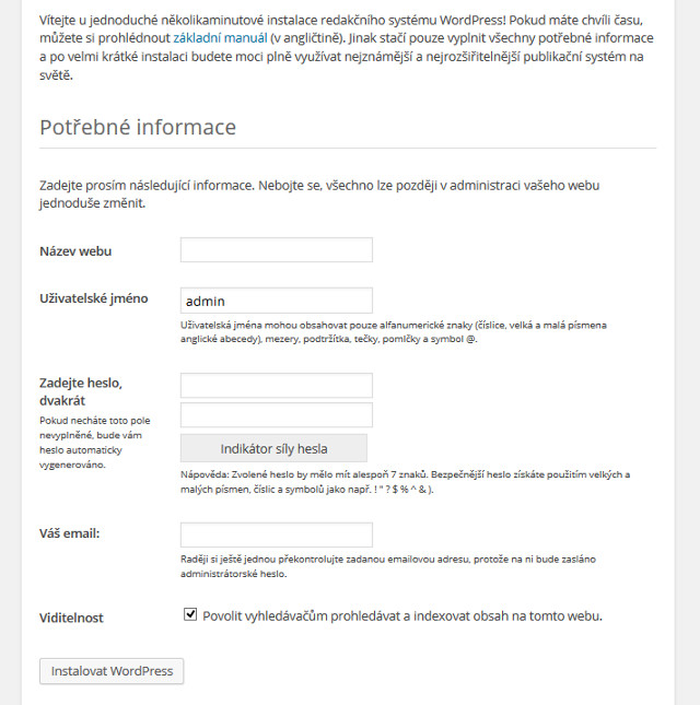 První nastavení WordPressu